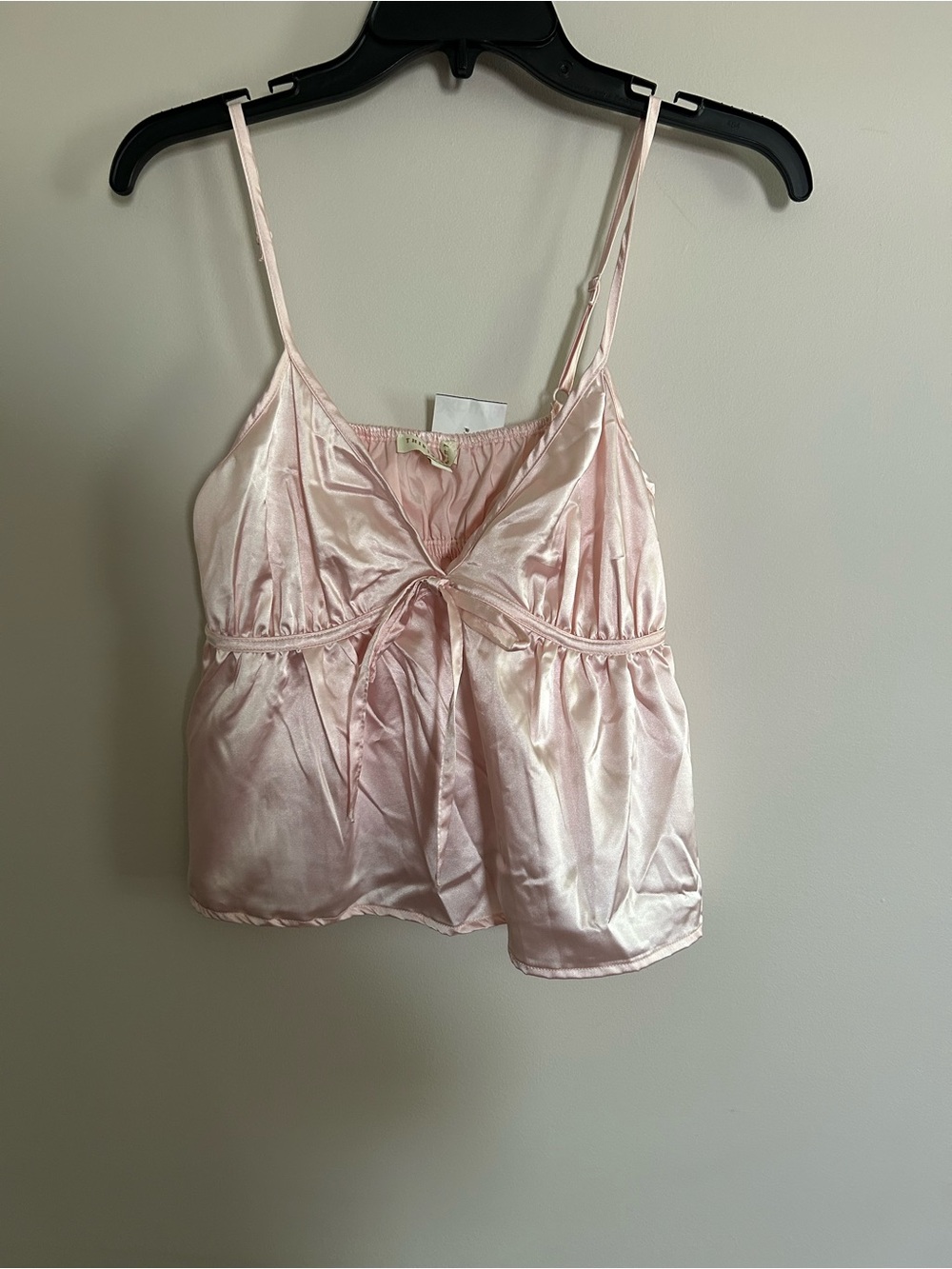 Y2K Babydoll Silky Tie-Front Camisole Top - Pale Pink